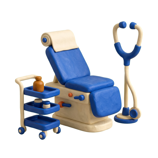 Geriatrician illustration in blue and ivory clay