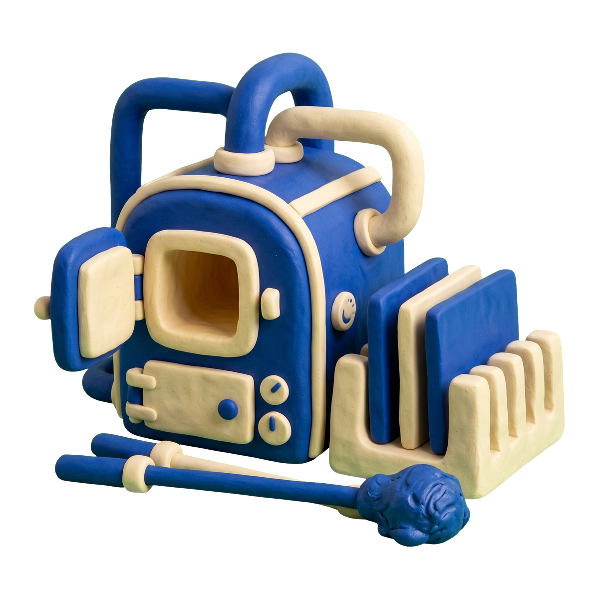 Glass manufacturer illustration in blue and ivory clay