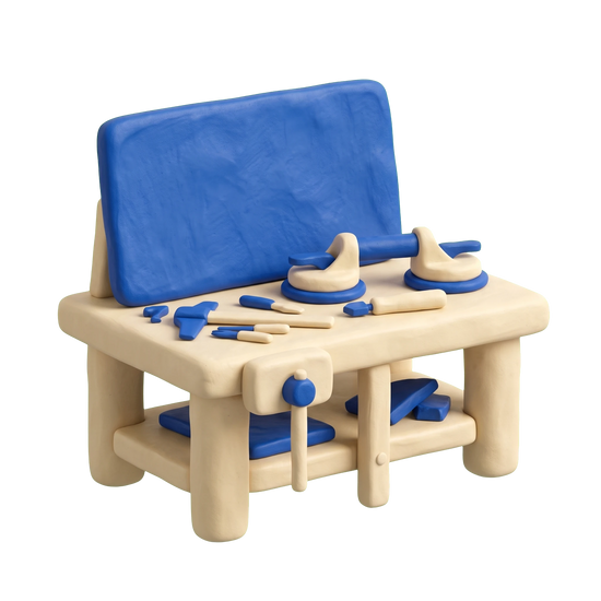 Glazier illustration in blue and ivory clay