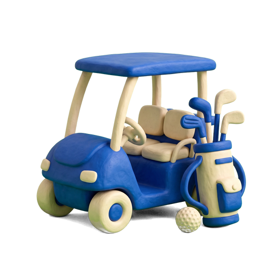 Golf club illustration in blue and ivory clay