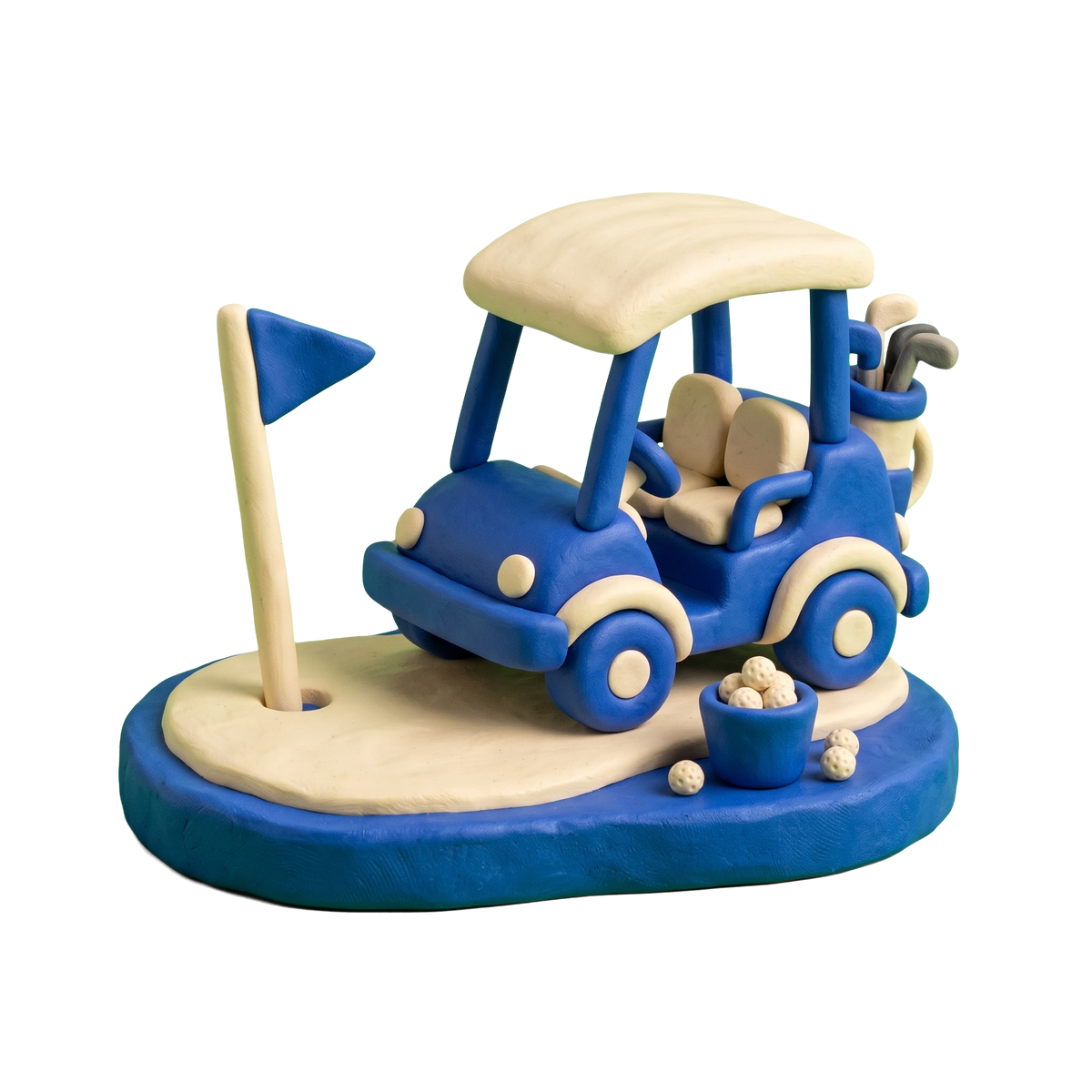 Golf course illustration in blue and ivory clay
