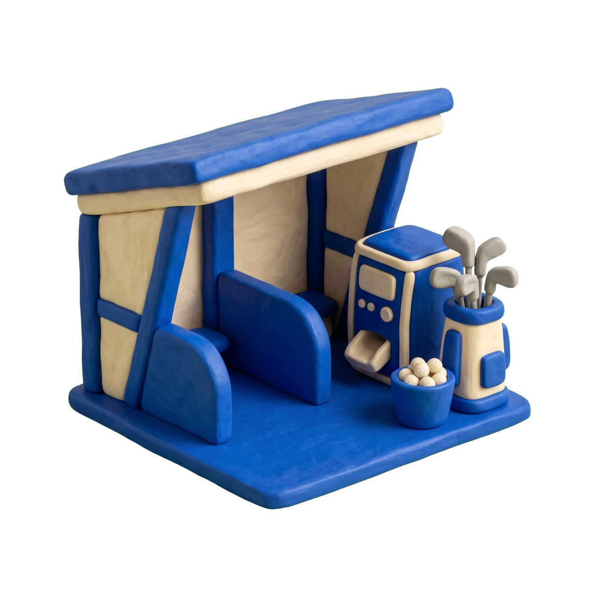 Golf driving range illustration in blue and ivory clay