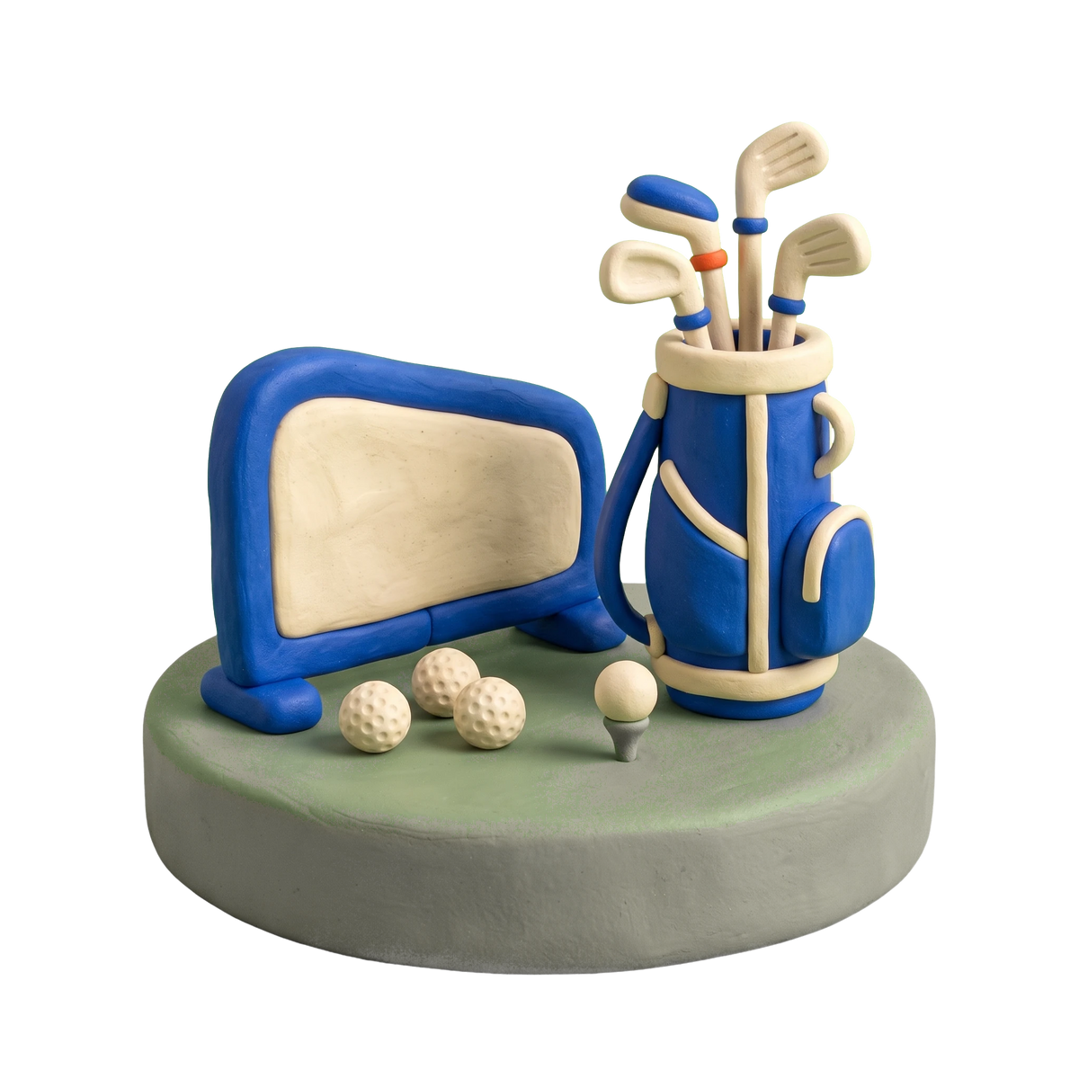 Golf instructor illustration in blue and ivory clay