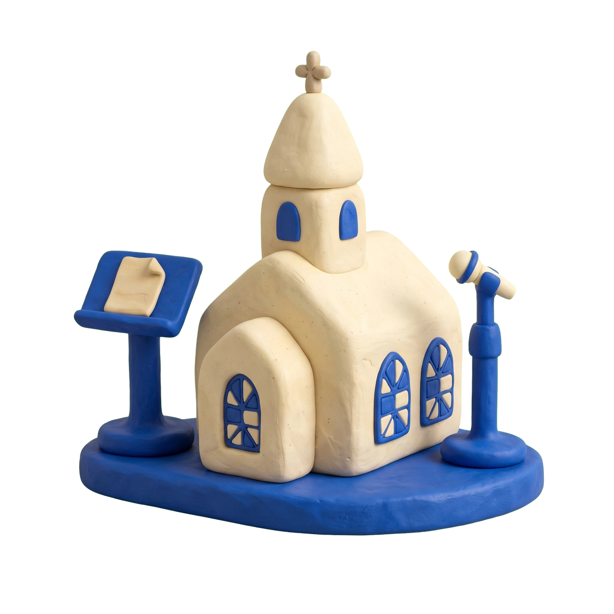 Gospel church illustration in blue and ivory clay