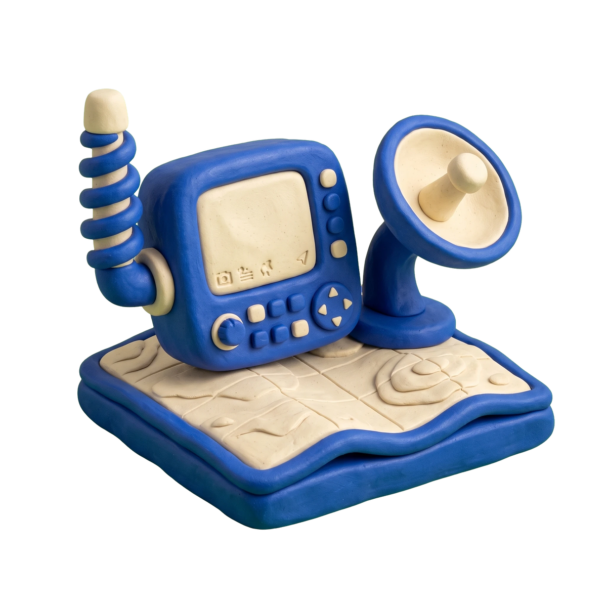 GPS supplier illustration in blue and ivory clay