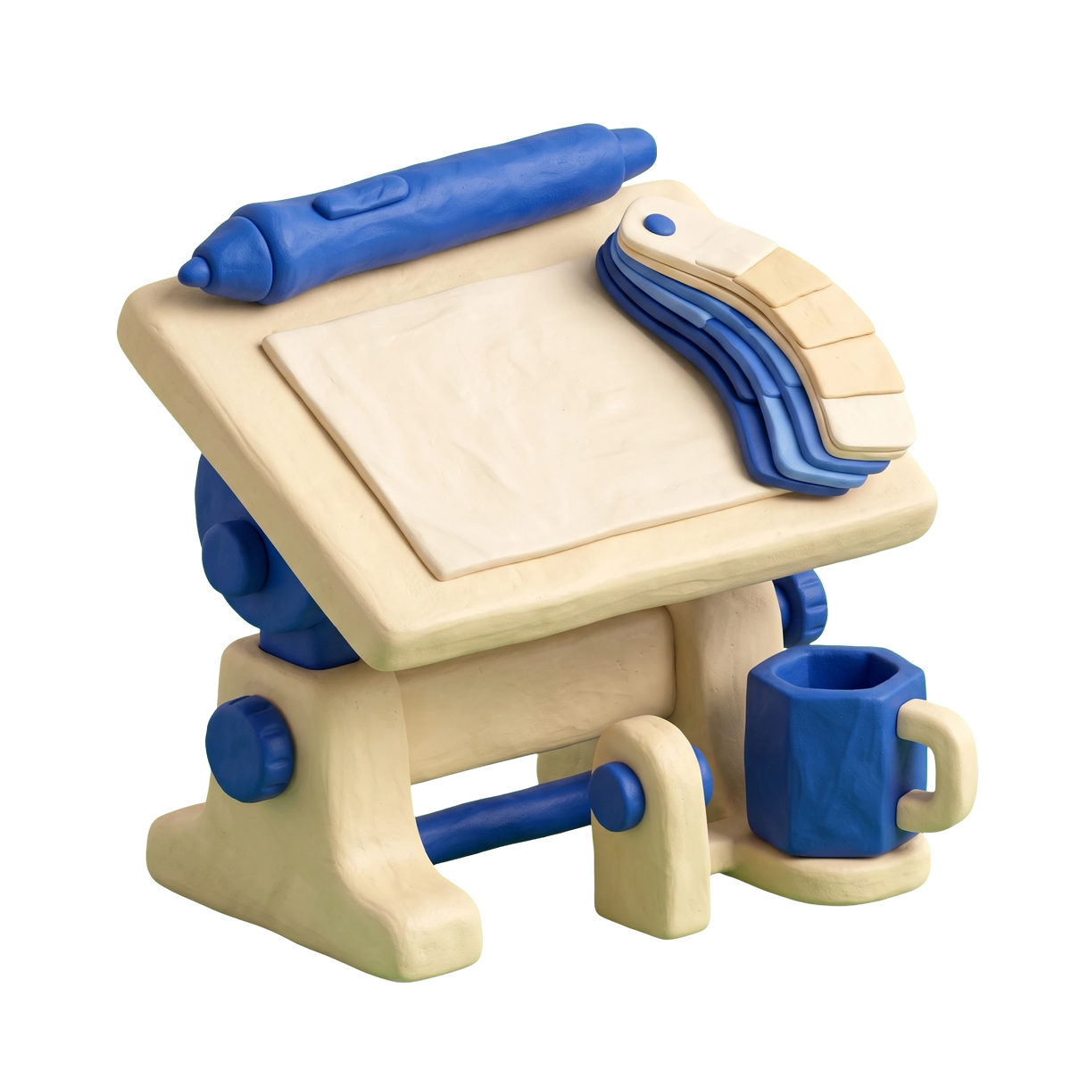 Graphic designer illustration in blue and ivory clay