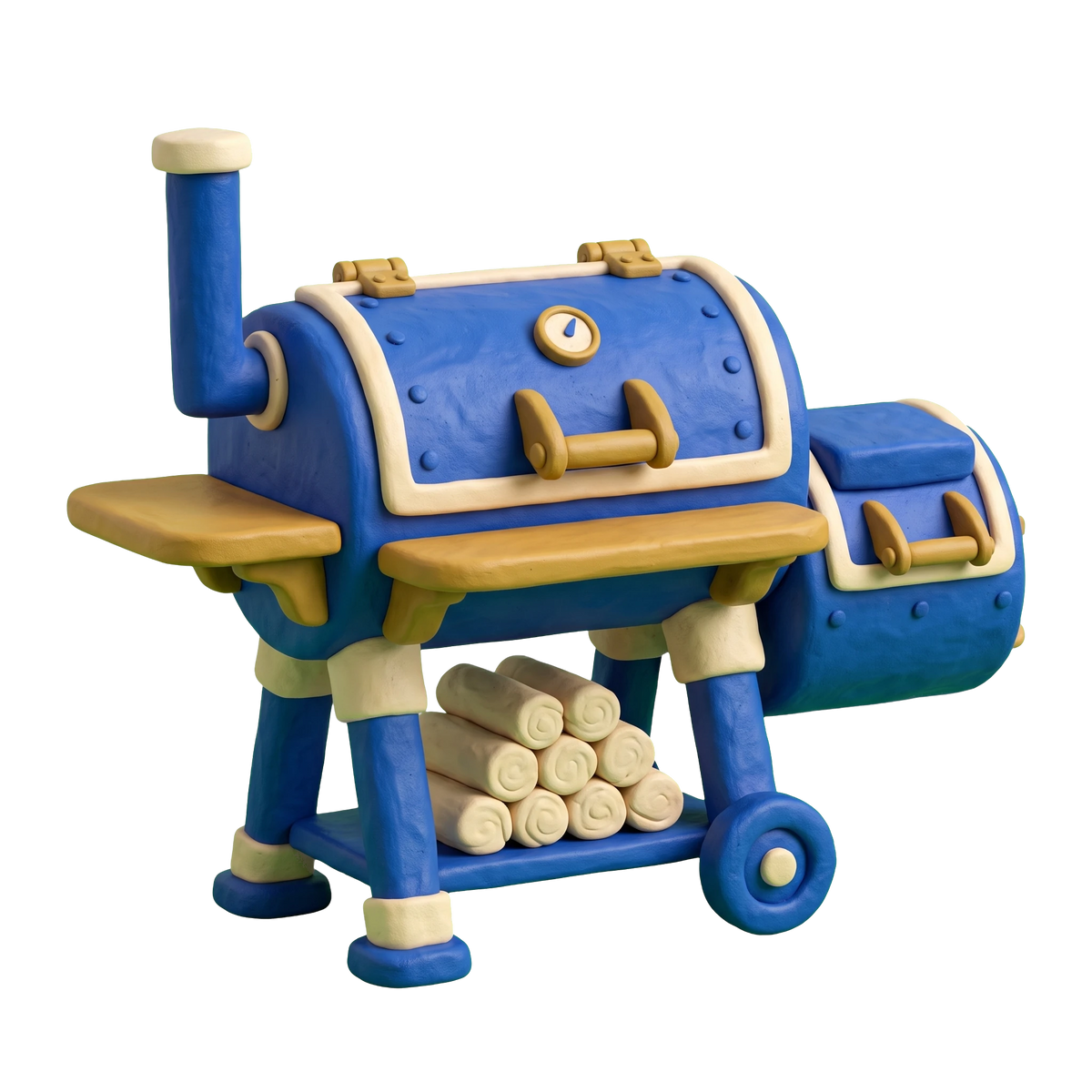 Grill illustration in blue and ivory clay