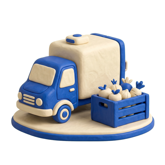 Grocery delivery service illustration in blue and ivory clay