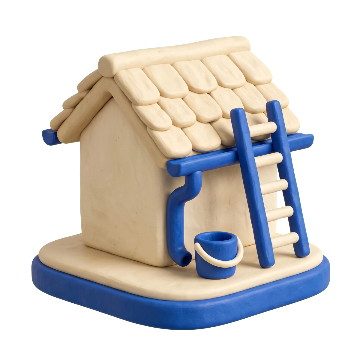 Gutter cleaning service illustration in blue and ivory clay