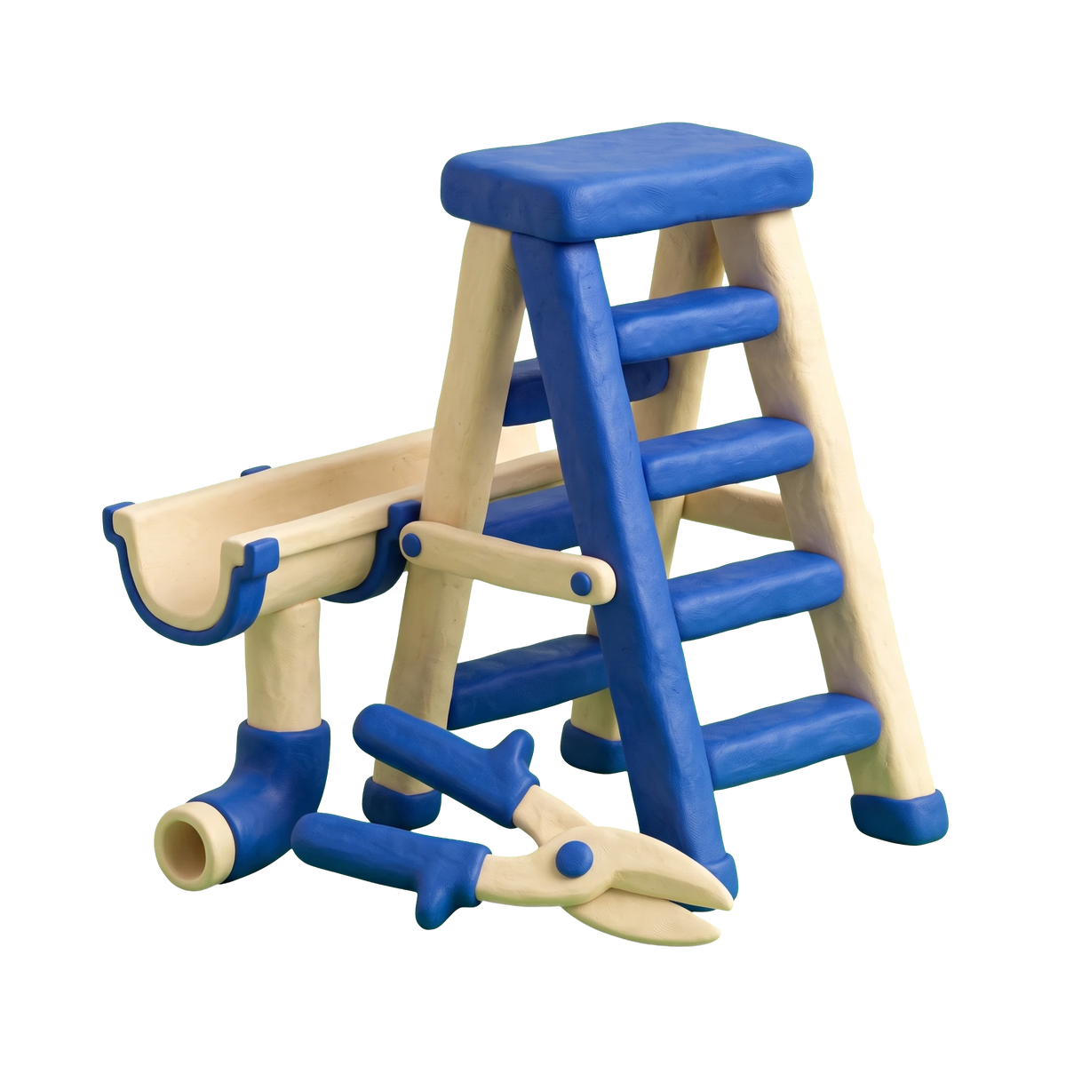 Gutter service illustration in blue and ivory clay