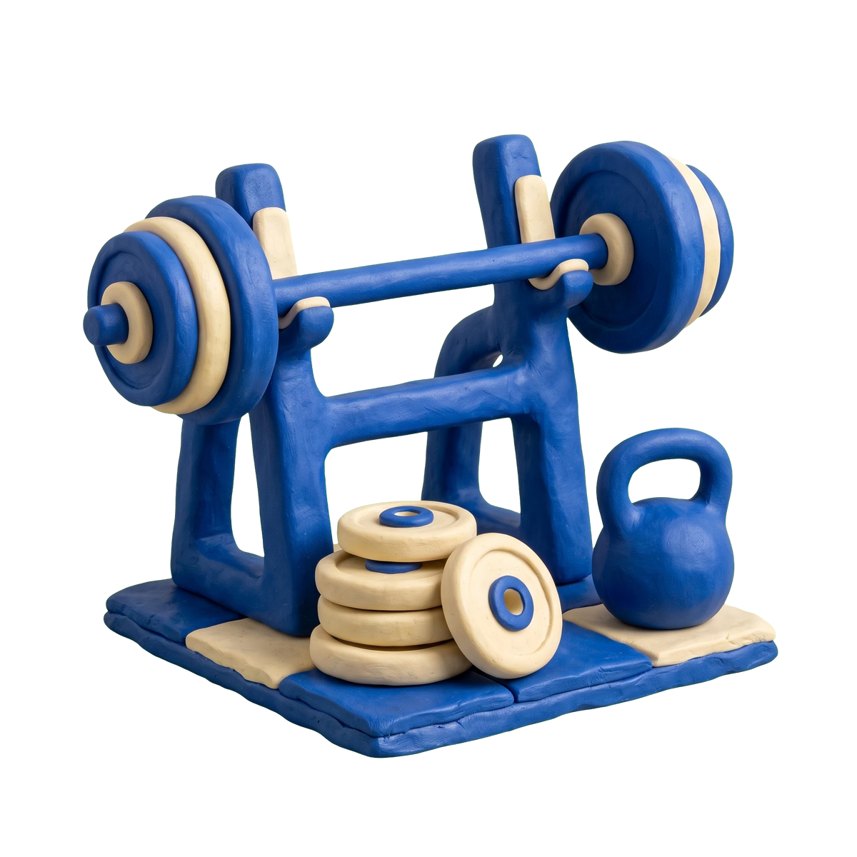 Gym illustration in blue and ivory clay