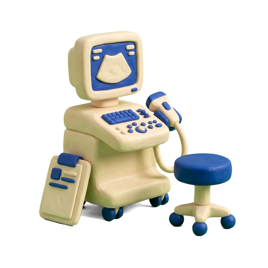 Gynecologist illustration in blue and ivory clay