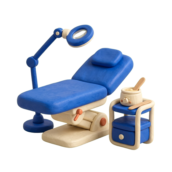 Hair removal service illustration in blue and ivory clay