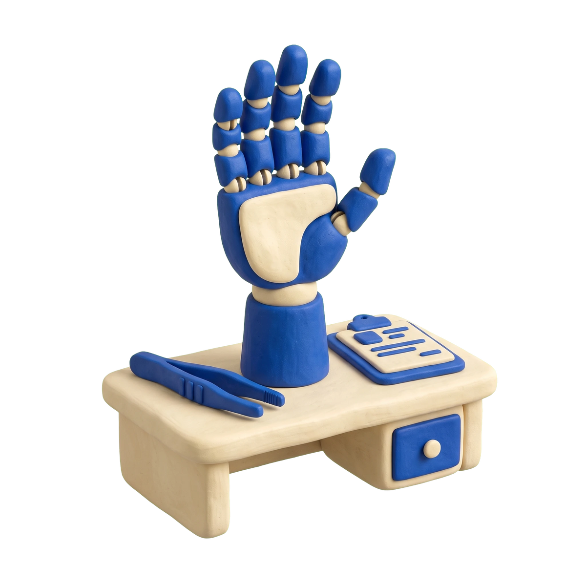 Hand surgeon illustration in blue and ivory clay