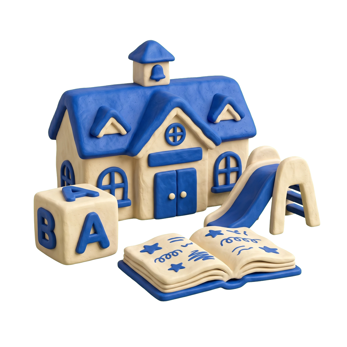 Head start center illustration in blue and ivory clay