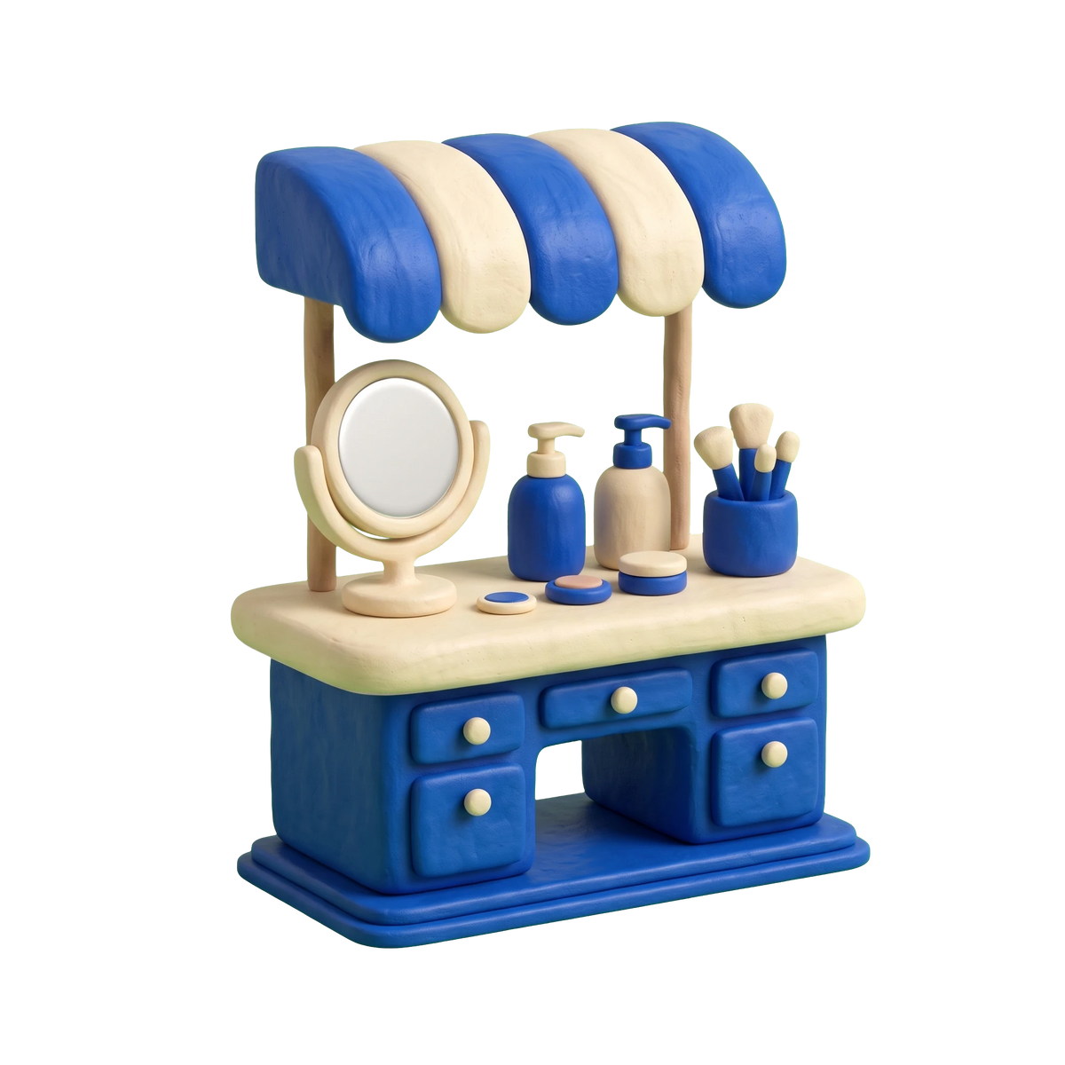 Health and beauty shop illustration in blue and ivory clay