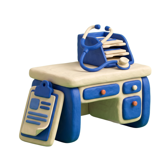 Health consultant illustration in blue and ivory clay