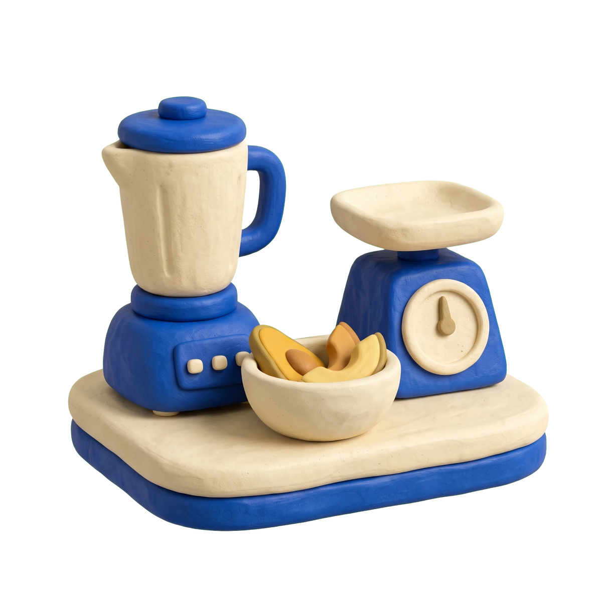 Health food restaurant illustration in blue and ivory clay