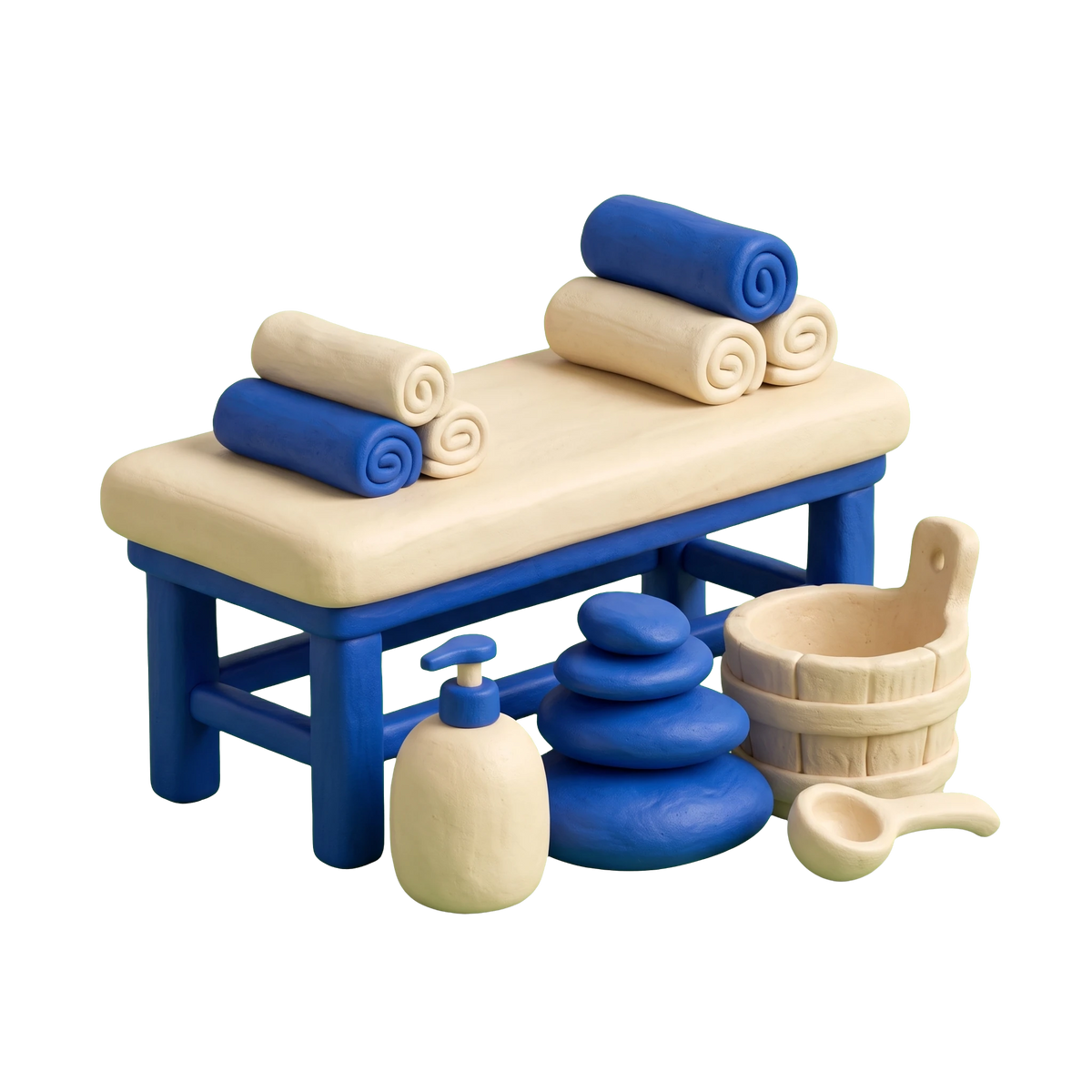 Health spa illustration in blue and ivory clay