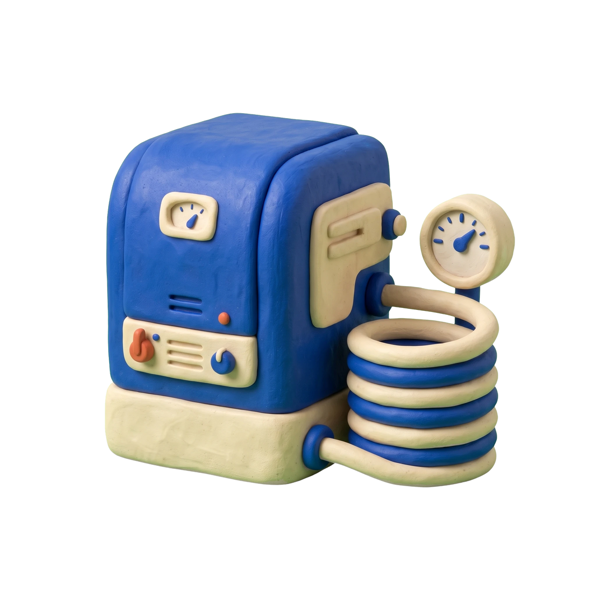 Heating contractor illustration in blue and ivory clay