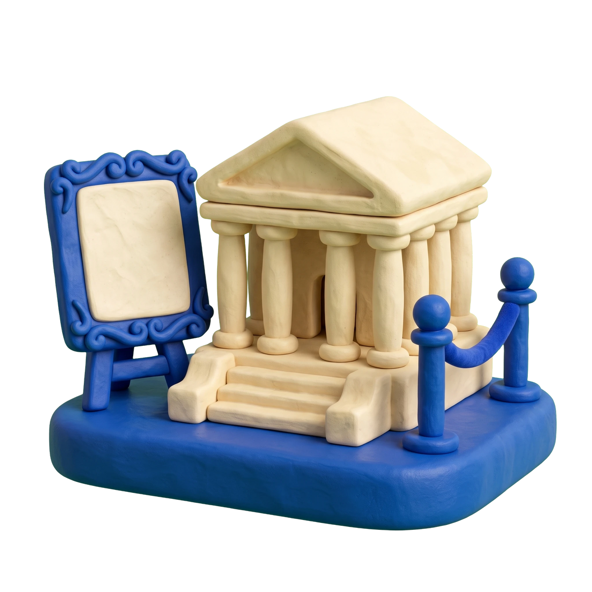 Historical place museum illustration in blue and ivory clay