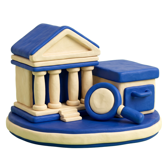 Historical society illustration in blue and ivory clay