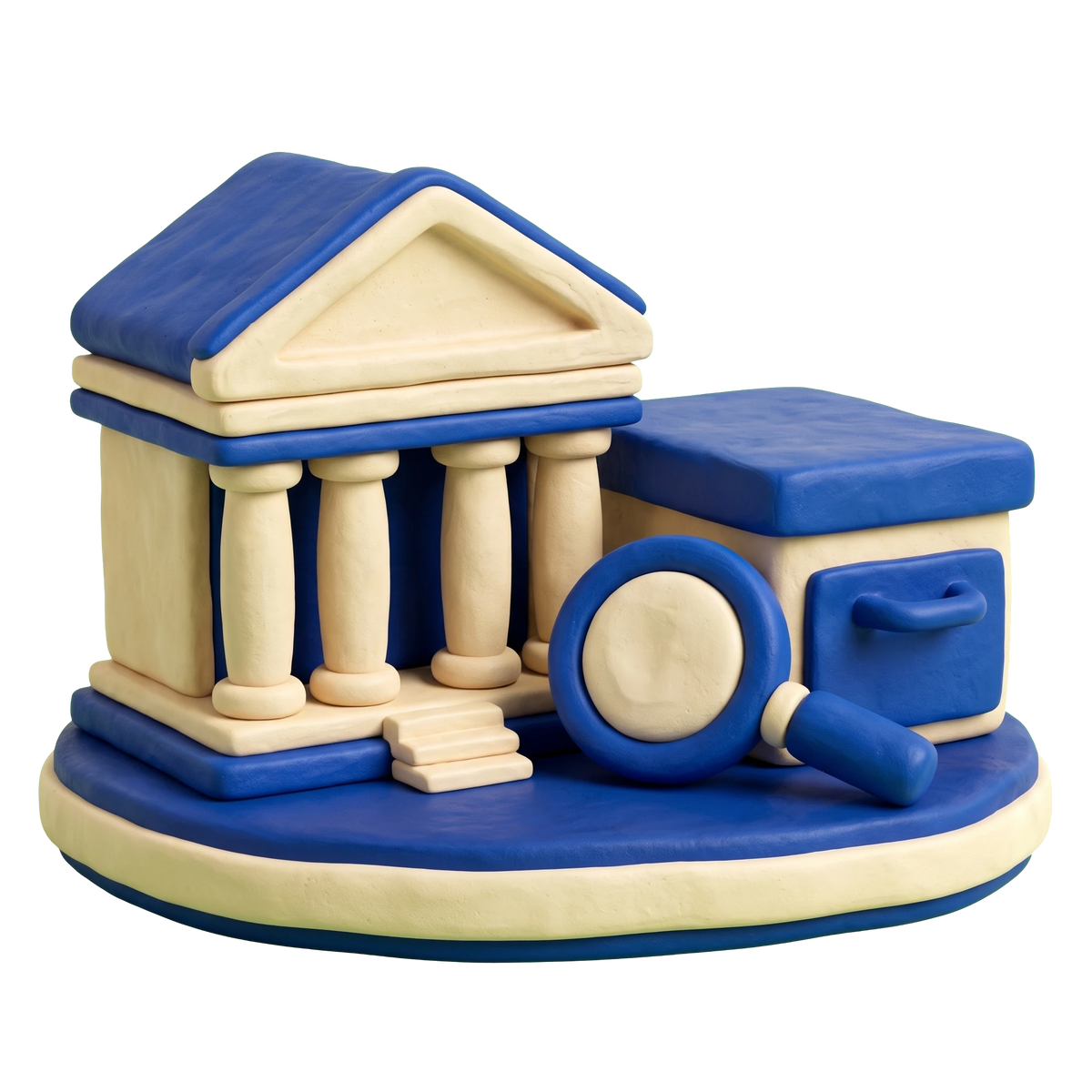 Historical society illustration in blue and ivory clay