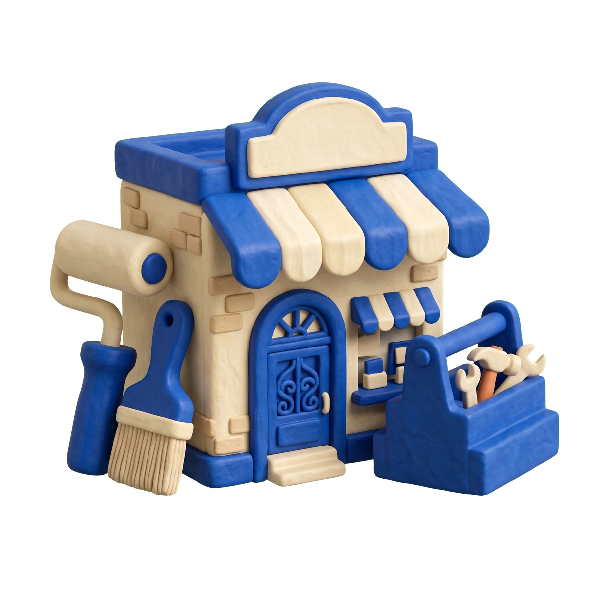 Home improvement store illustration in blue and ivory clay