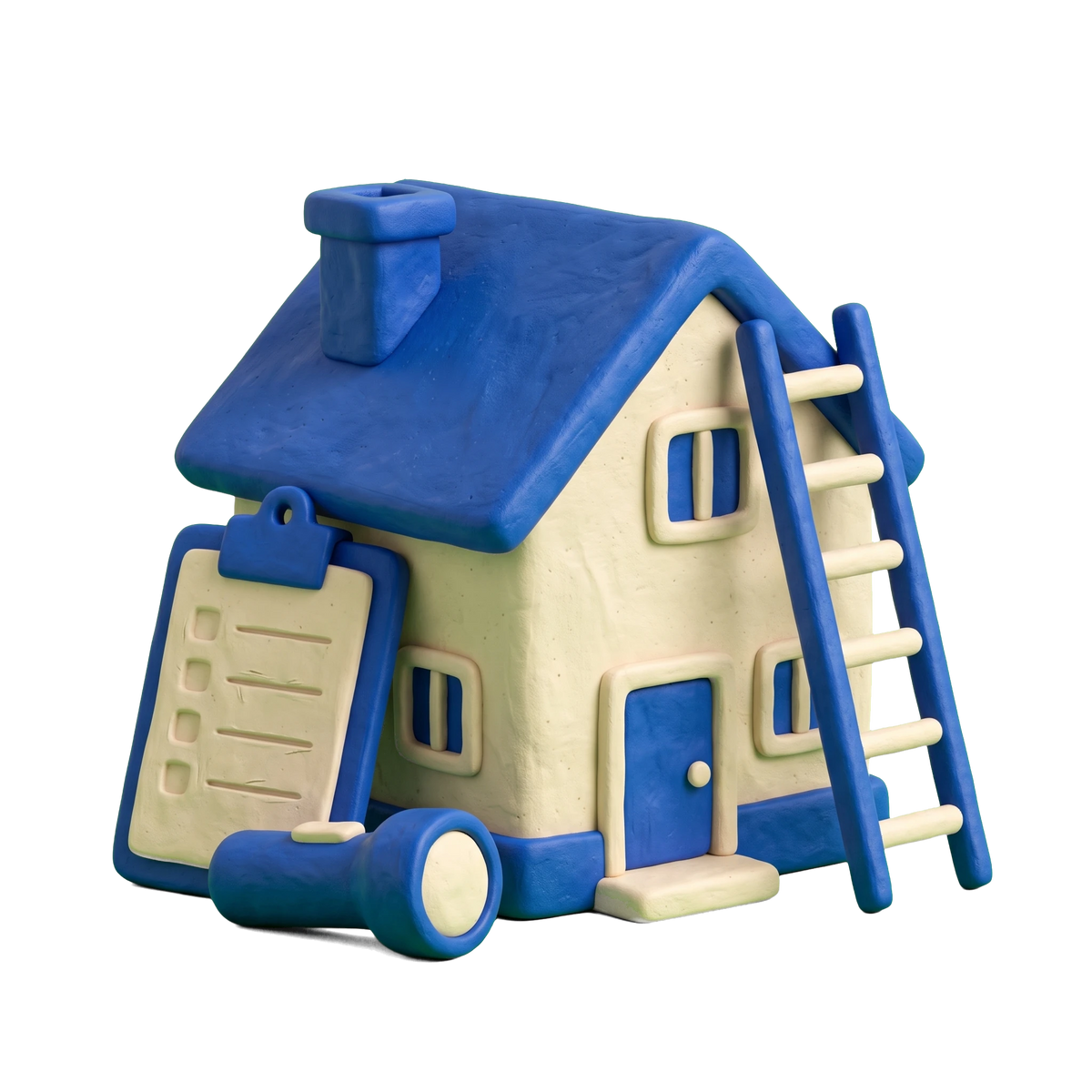 Home inspector illustration in blue and ivory clay