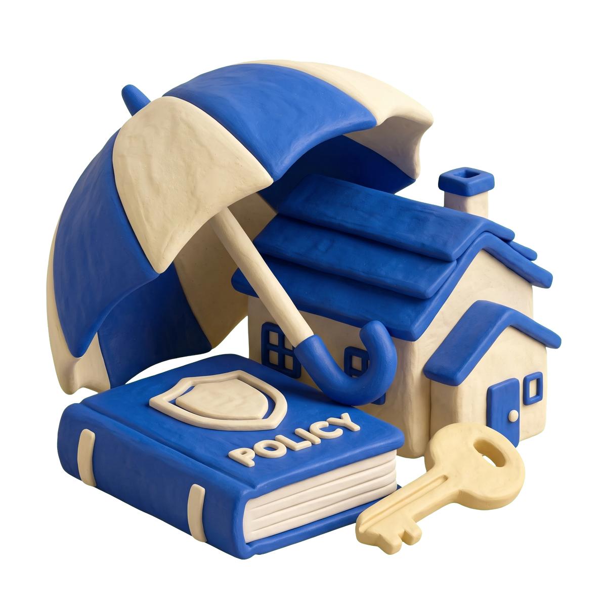 Home insurance agency illustration in blue and ivory clay
