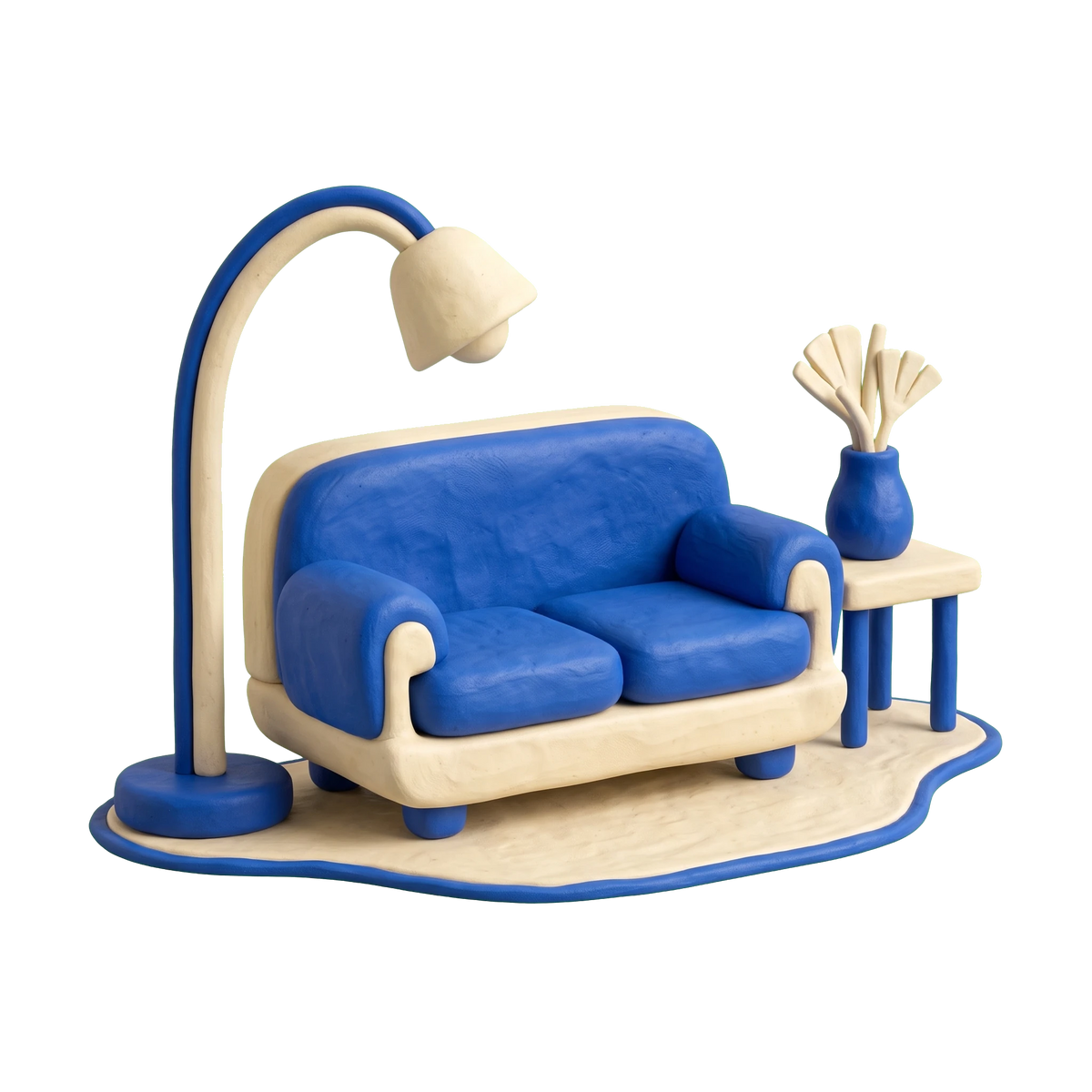 Home staging service illustration in blue and ivory clay