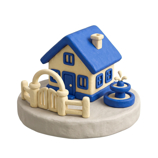 Homeowners' association illustration in blue and ivory clay