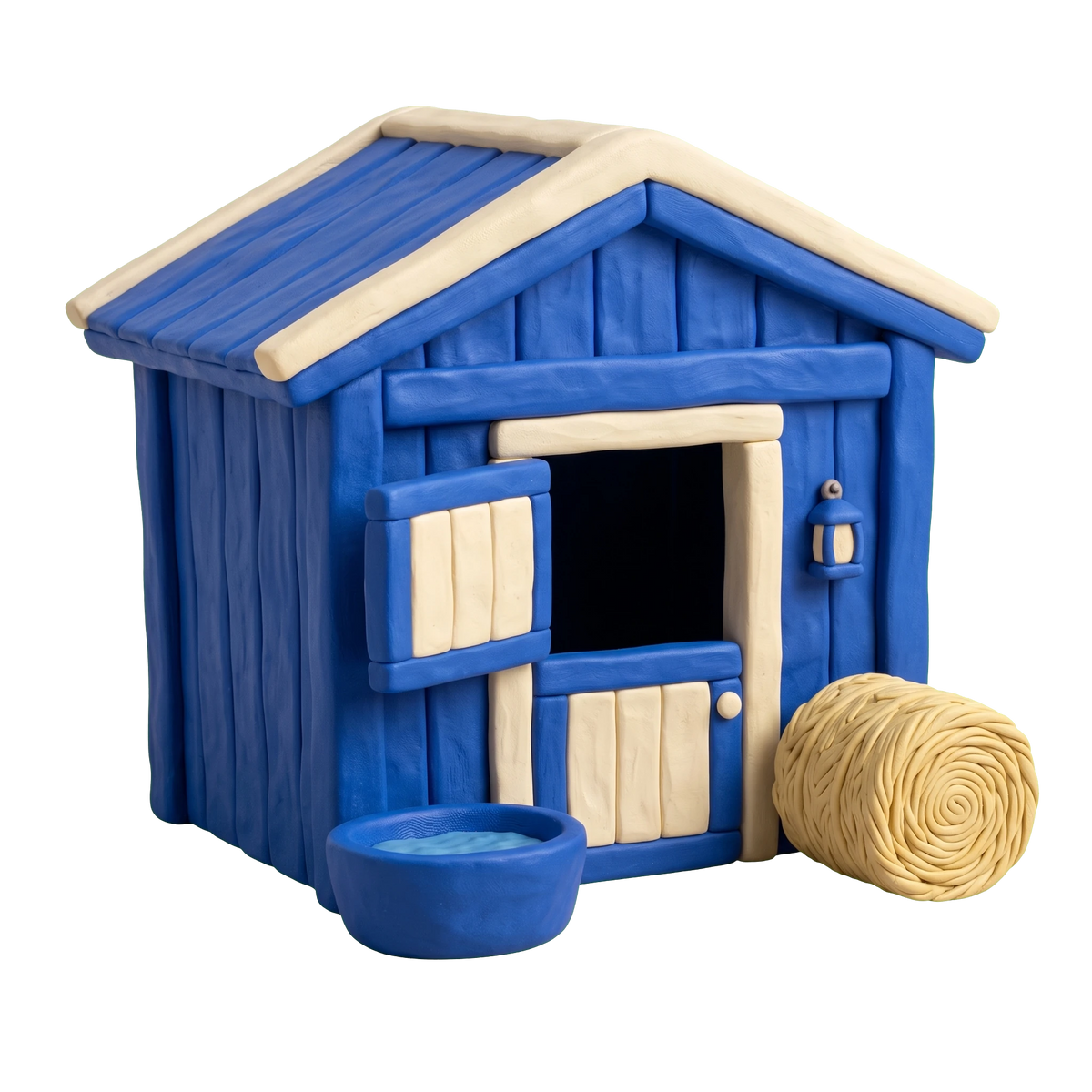Horse breeder illustration in blue and ivory clay