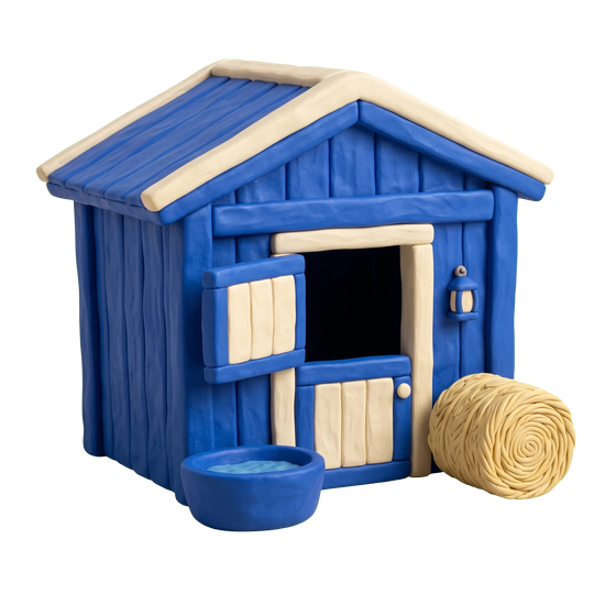 Horse breeder illustration in blue and ivory clay