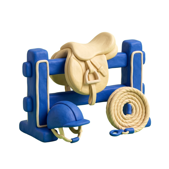 Horse trainer illustration in blue and ivory clay