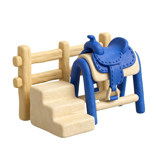 Horseback riding service illustration in blue and ivory clay