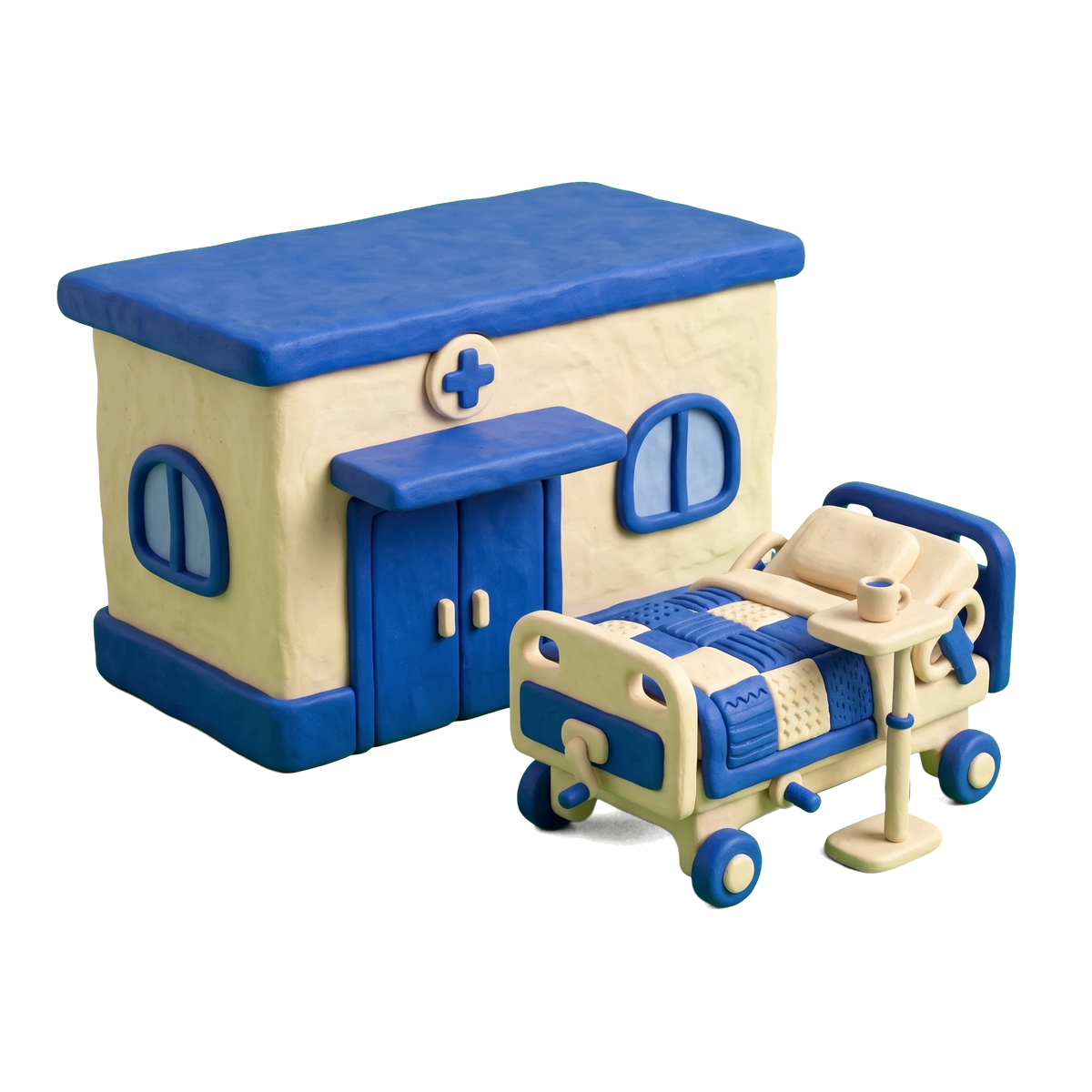Hospice illustration in blue and ivory clay