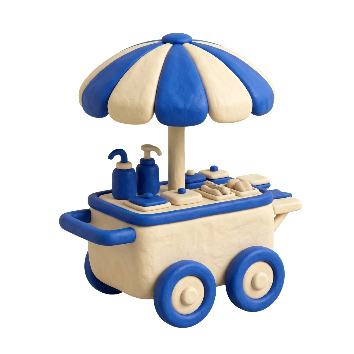 Hot dog restaurant illustration in blue and ivory clay