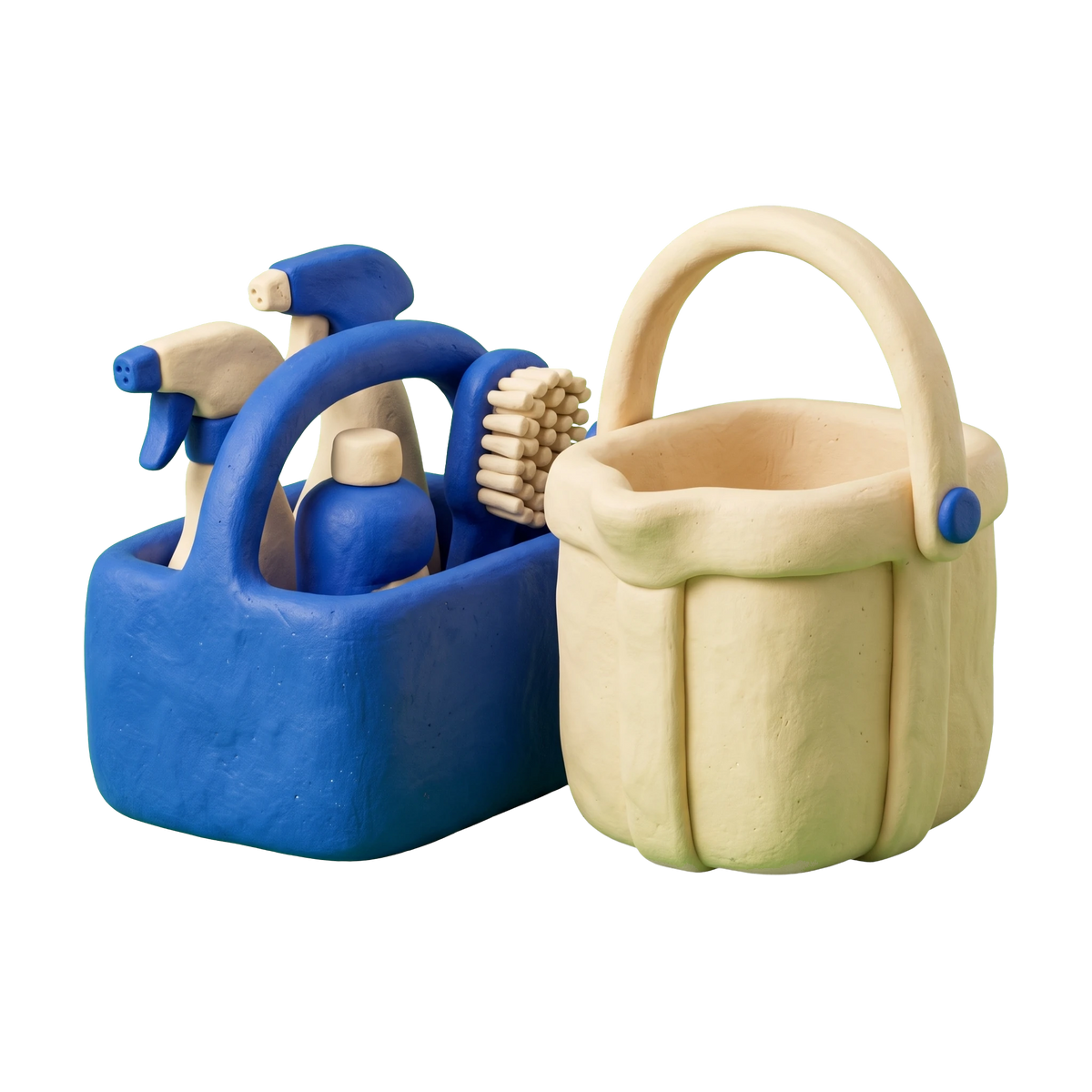 House cleaning service illustration in blue and ivory clay
