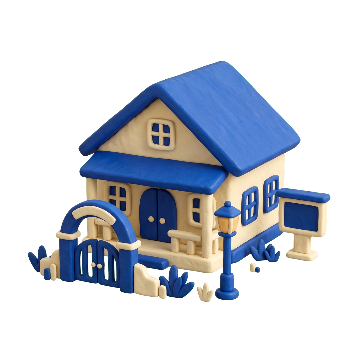 Housing association illustration in blue and ivory clay