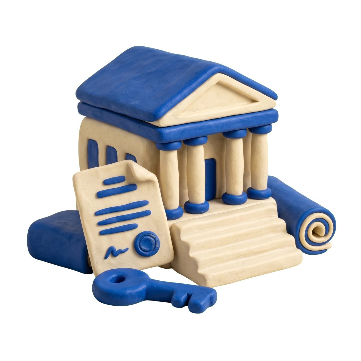 Housing authority illustration in blue and ivory clay