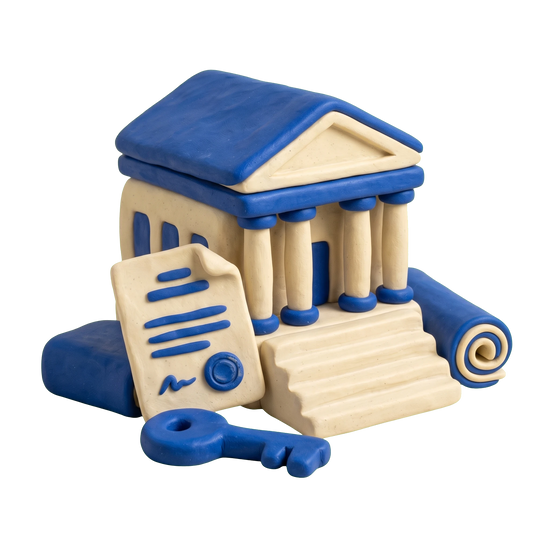 Housing authority illustration in blue and ivory clay