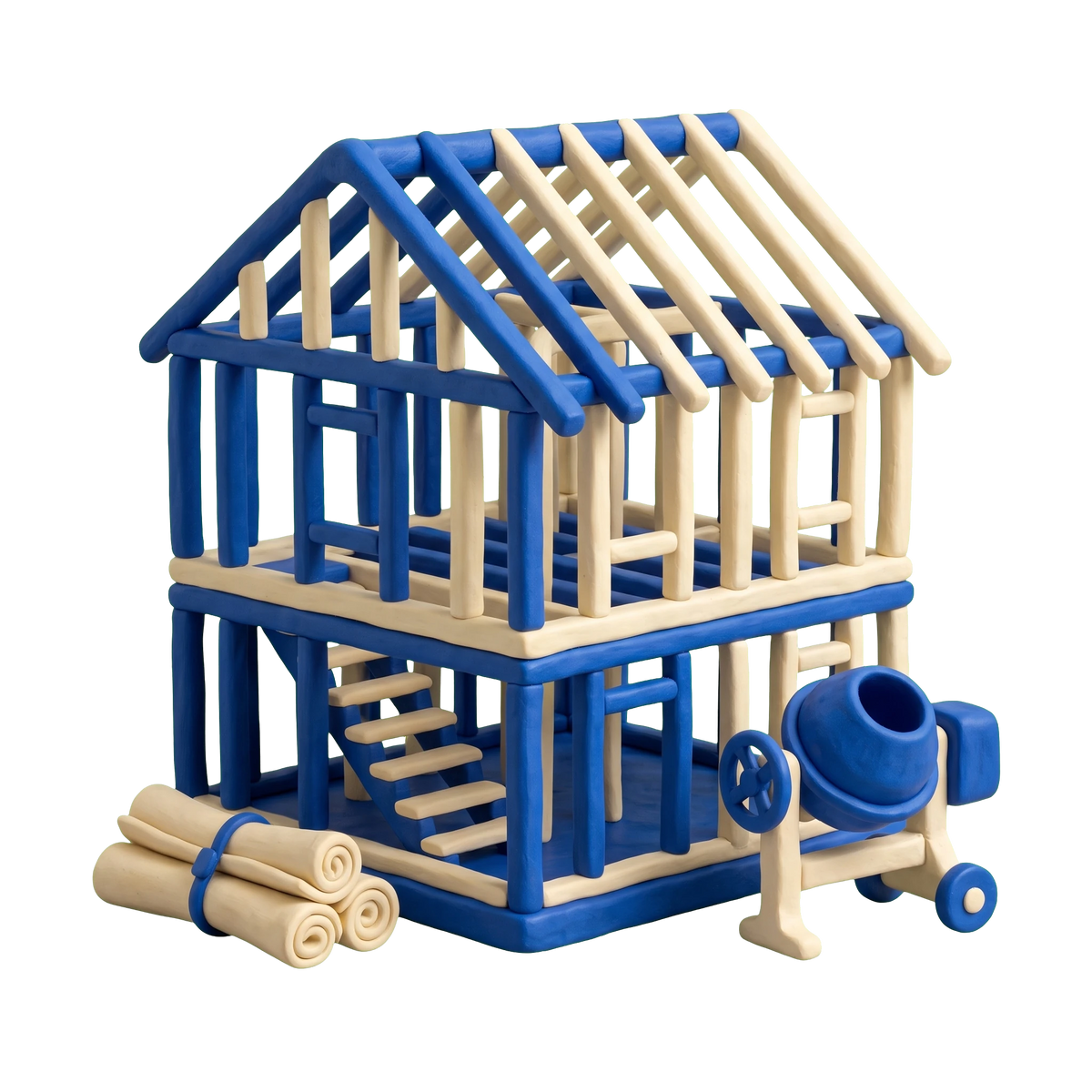 Housing development illustration in blue and ivory clay
