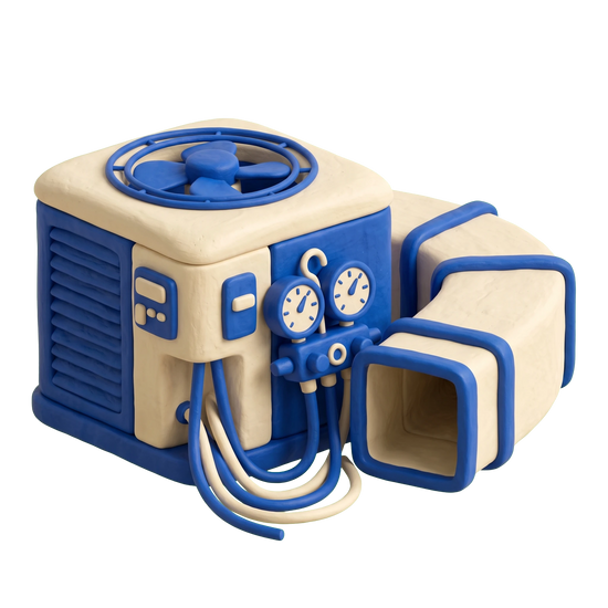 HVAC contractor illustration in blue and ivory clay