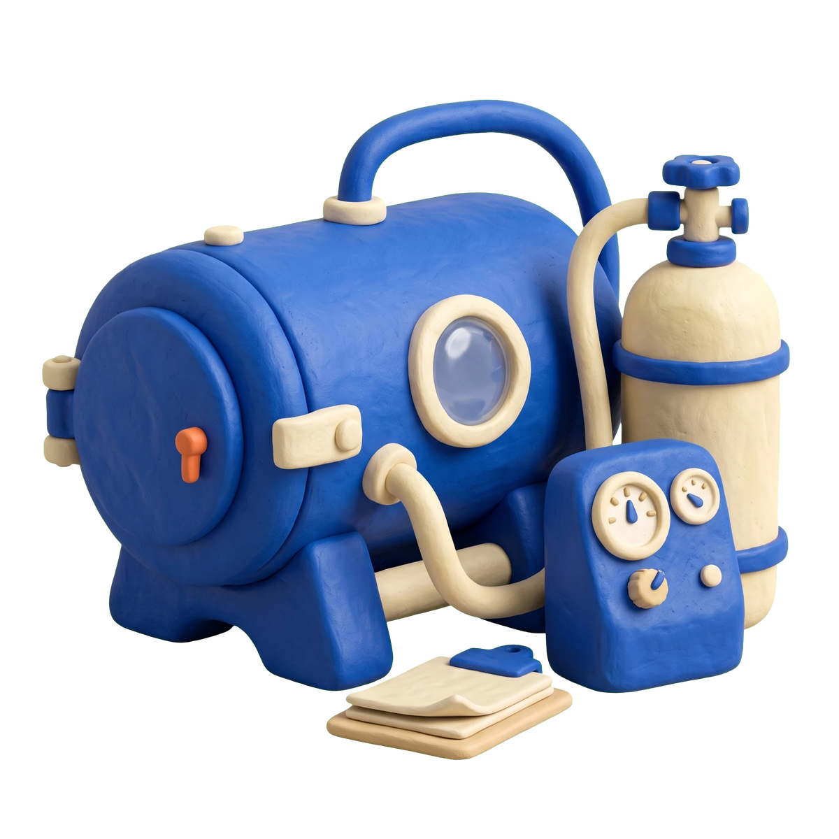 Hyperbaric medicine physician illustration in blue and ivory clay