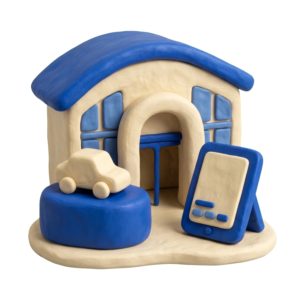 Hyundai dealer illustration in blue and ivory clay
