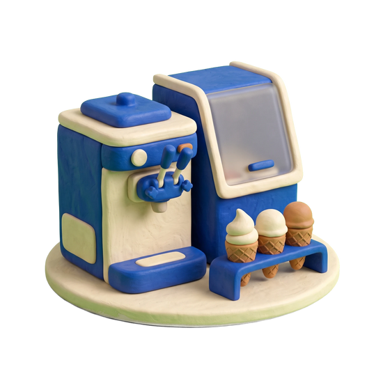 Ice cream shop illustration in blue and ivory clay