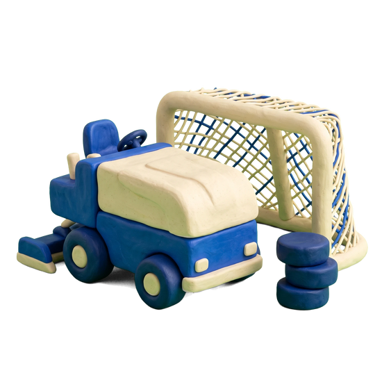 Ice hockey rink illustration in blue and ivory clay