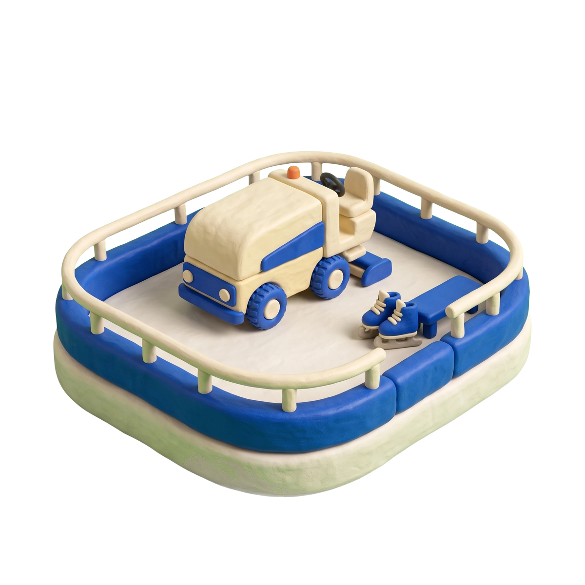 Ice skating rink illustration in blue and ivory clay