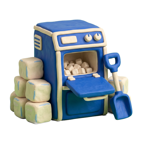 Ice supplier illustration in blue and ivory clay